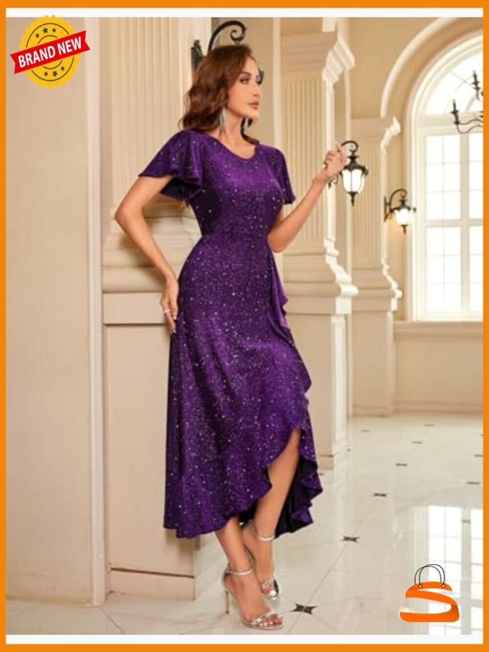Sequin Formal Maxi Evening Dress with Ruffled Hem - Picture 3 of 7